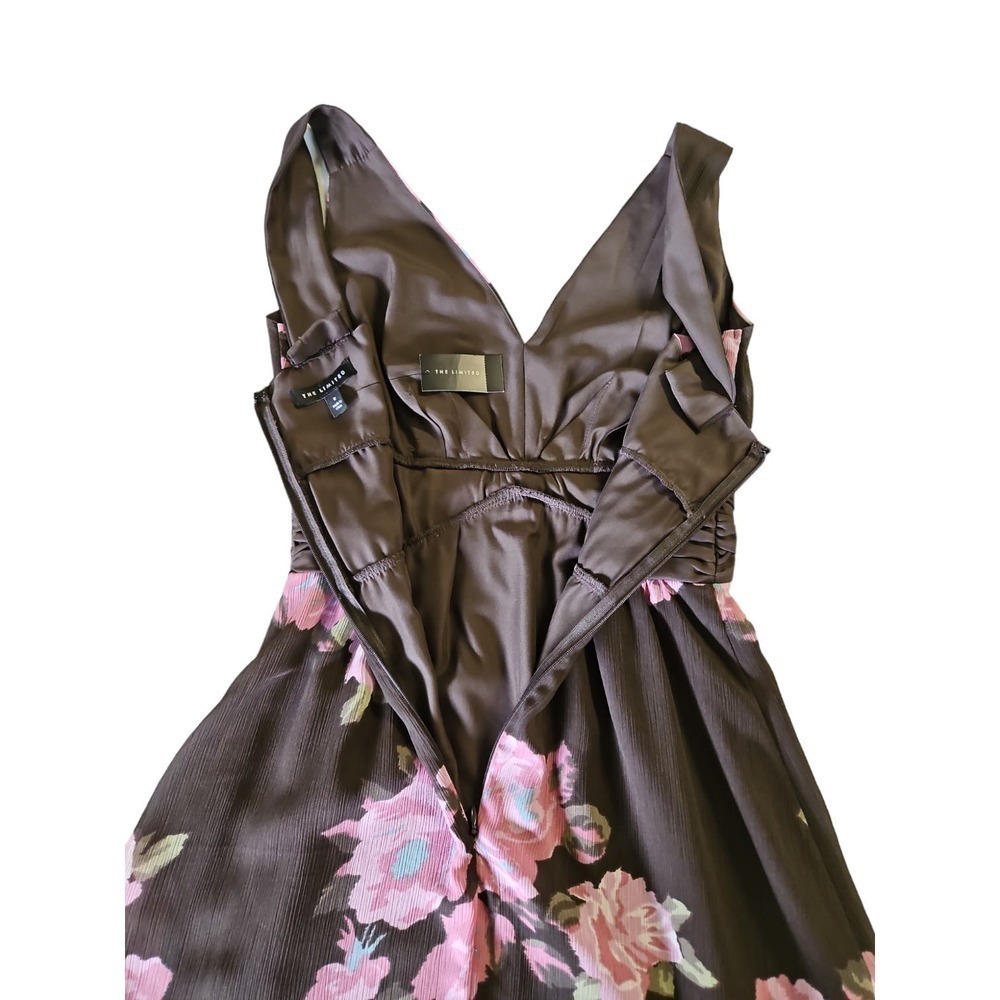 The Limited Dress Womens 0 Brown Pink Floral Rose V-Neck Empire Waist Sleeveless - Picture 5 of 8